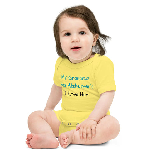 Baby short sleeve one piece My Grandma Has Alzheimer's - I love her by Alzheimer's Awareness
