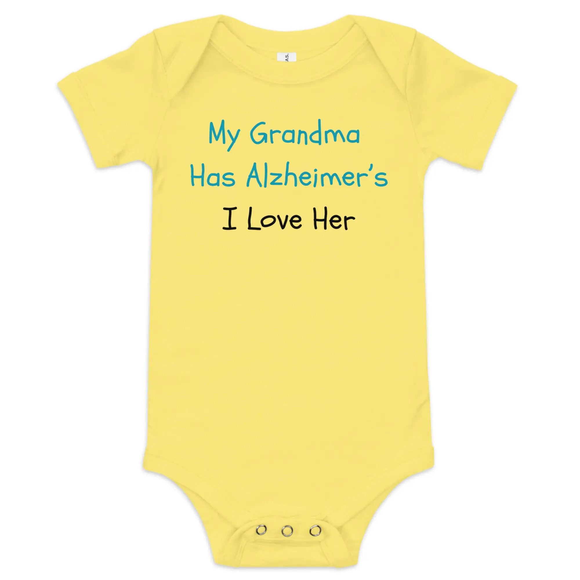 Baby short sleeve one piece My Grandma Has Alzheimer's - I love her by Alzheimer's Awareness