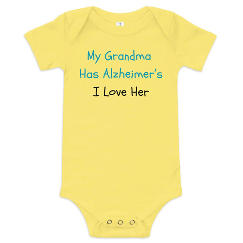 Baby short sleeve one piece My Grandma Has Alzheimer's - I love her by Alzheimer's Awareness