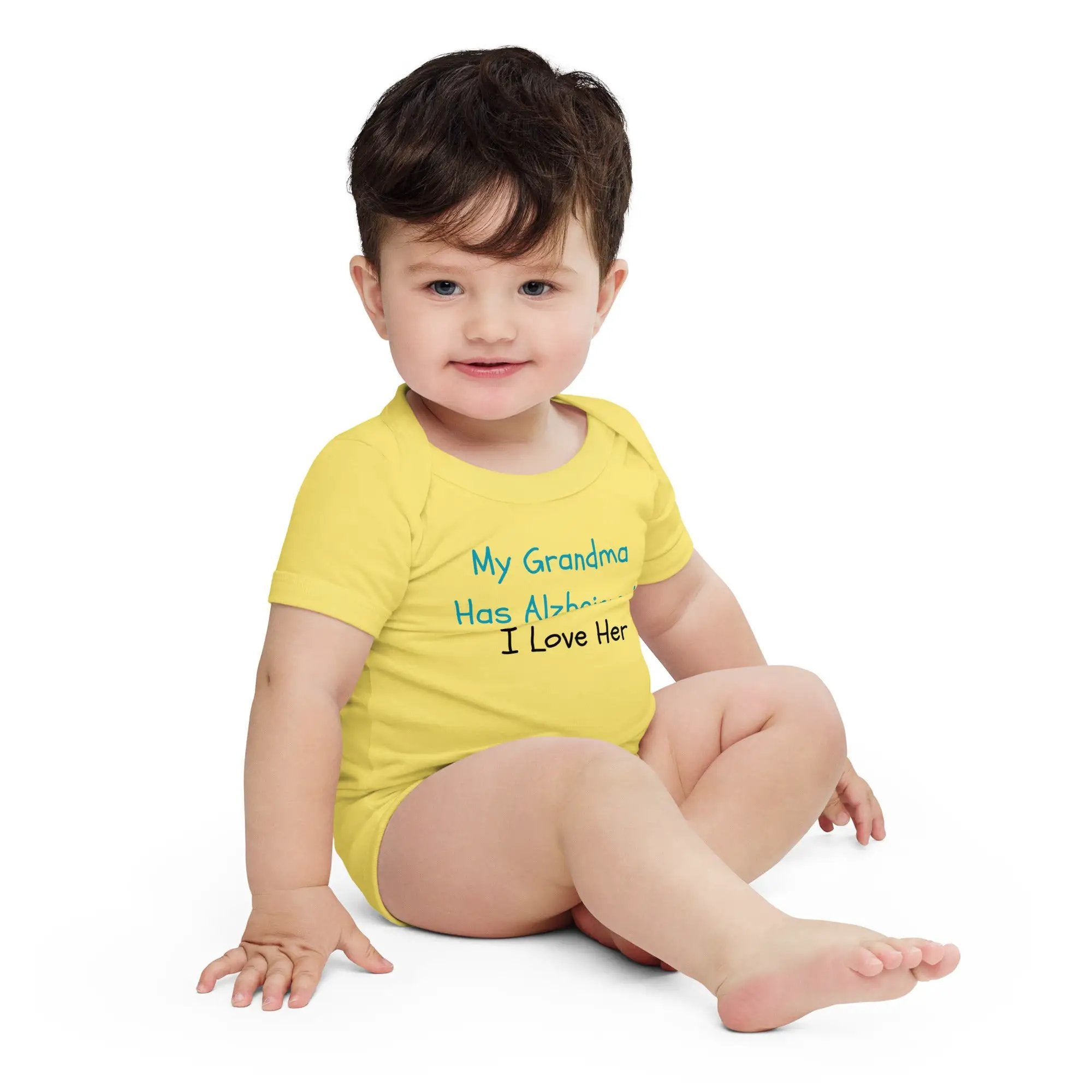 Baby short sleeve one piece My Grandma Has Alzheimer's - I love her by Alzheimer's Awareness