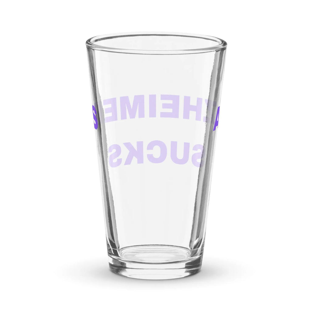 Shaker pint glass Alzheimer's Sucks by Alzheimer's Awareness