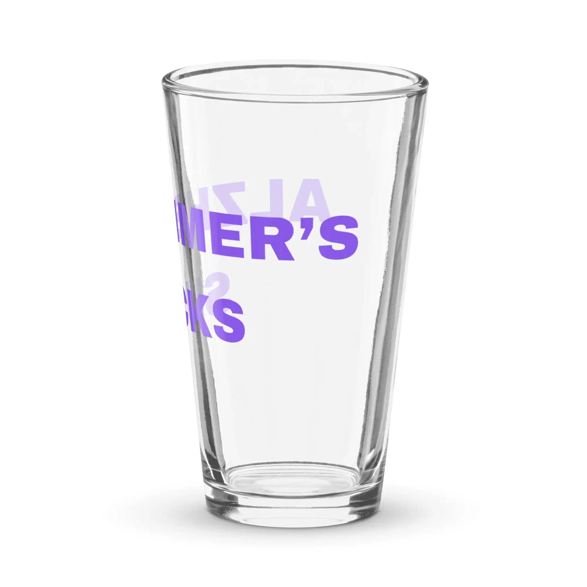 Shaker pint glass Alzheimer's Sucks by Alzheimer's Awareness