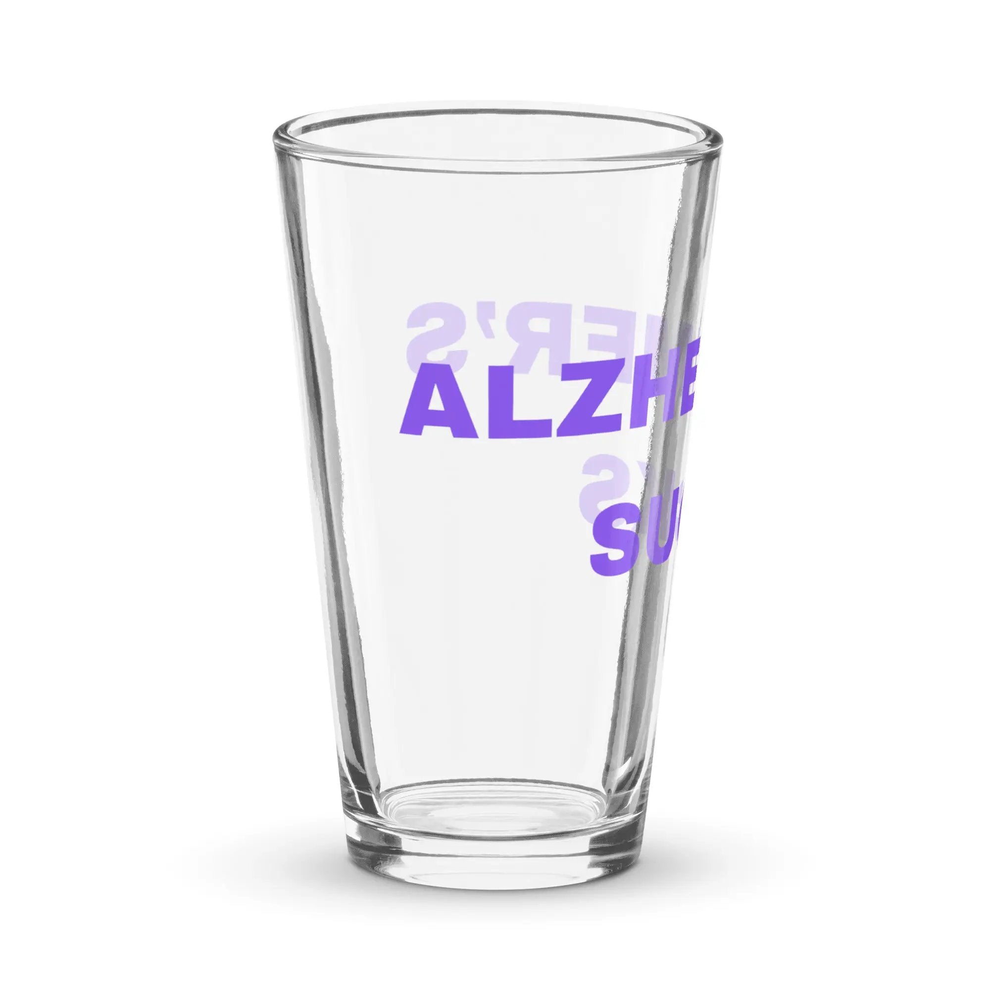 Shaker pint glass Alzheimer's Sucks by Alzheimer's Awareness