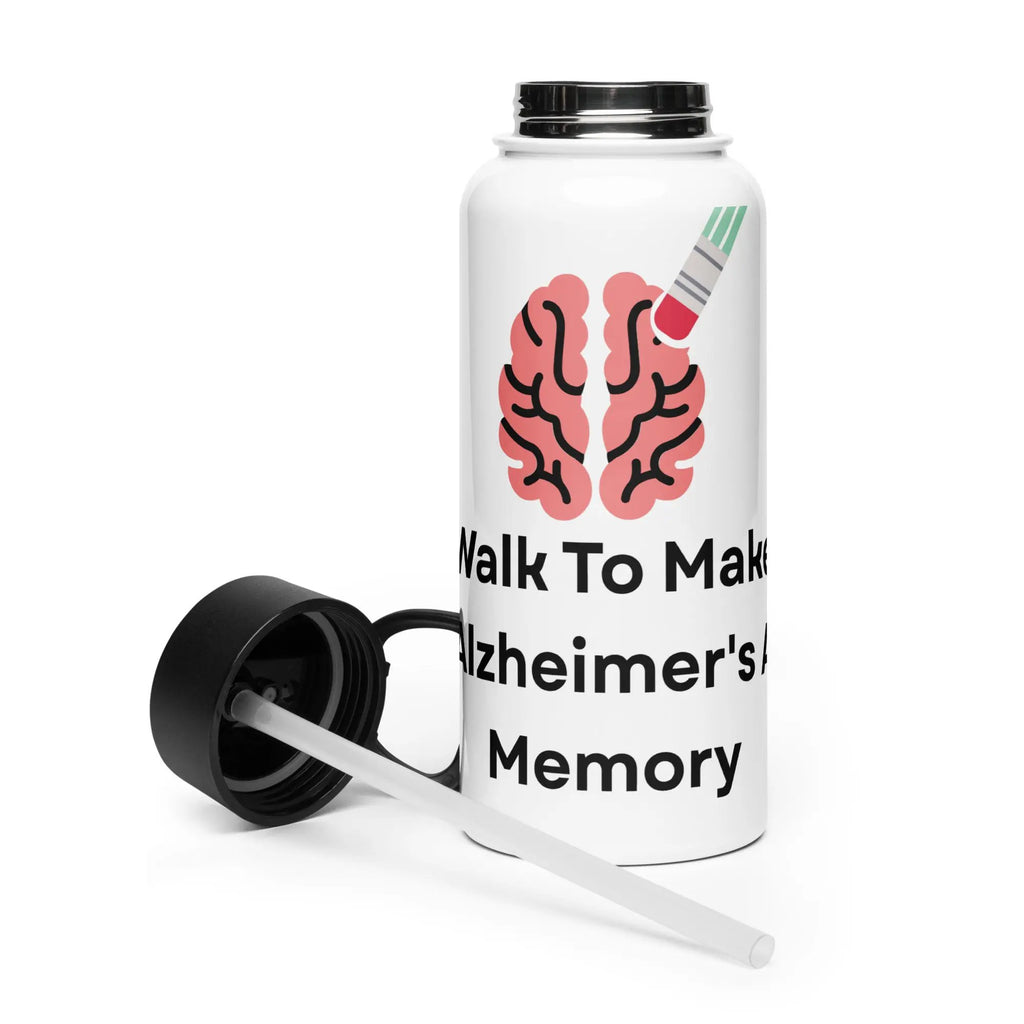 Stainless steel water bottle with a straw lid Walk o Make Alzheimer's A Memory by Alzheimer's Awareness