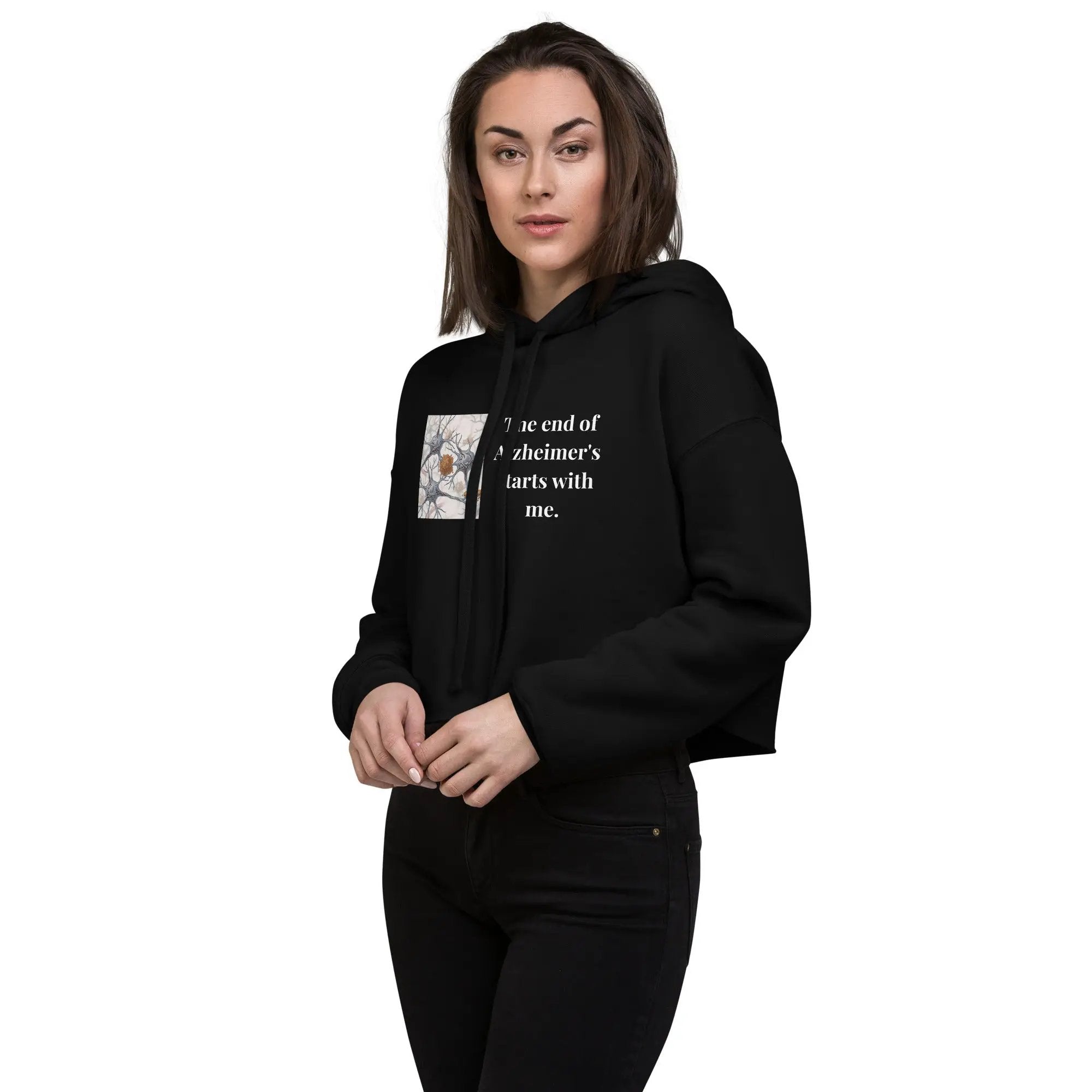 Crop Hoodie The end of Alzheimer's starts with me. by Alzheimer's Awareness